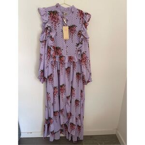 STELLA NOVA Purple Morgan Chiffon Maxi Bohemian Floral Dress Size 6 NWT